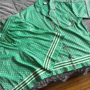 adidas Green Patterned Top with White Trefoil Logos